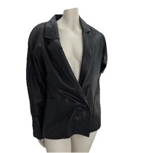 Vintage Black Genuine Leather Blazer Jacket Women's L – Soft Supple 90s Minimal
